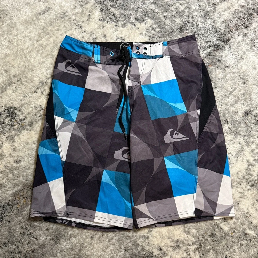 Quiksilver Cypher Series Board Shorts‎ Mens 30 Blue Grey Geometric 4-Way Stretch